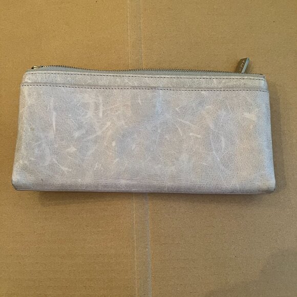 HOBO International Taylor Leather Bifold Clutch Wallet Zip Magnetic Gray - Picture 2 of 4